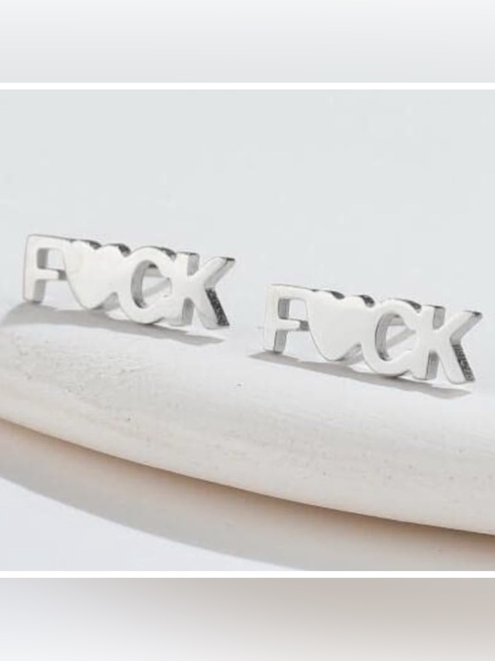 NEW “F*ck” Silver Statement Earrings Heart Stud Earrings Funny Novelty Glam Punk